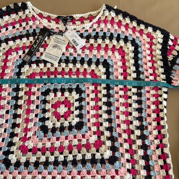 Charlie B Granny Square XL Long Sleeve Hand Crochet Knit Sweater NWT - Picture 5 of 11
